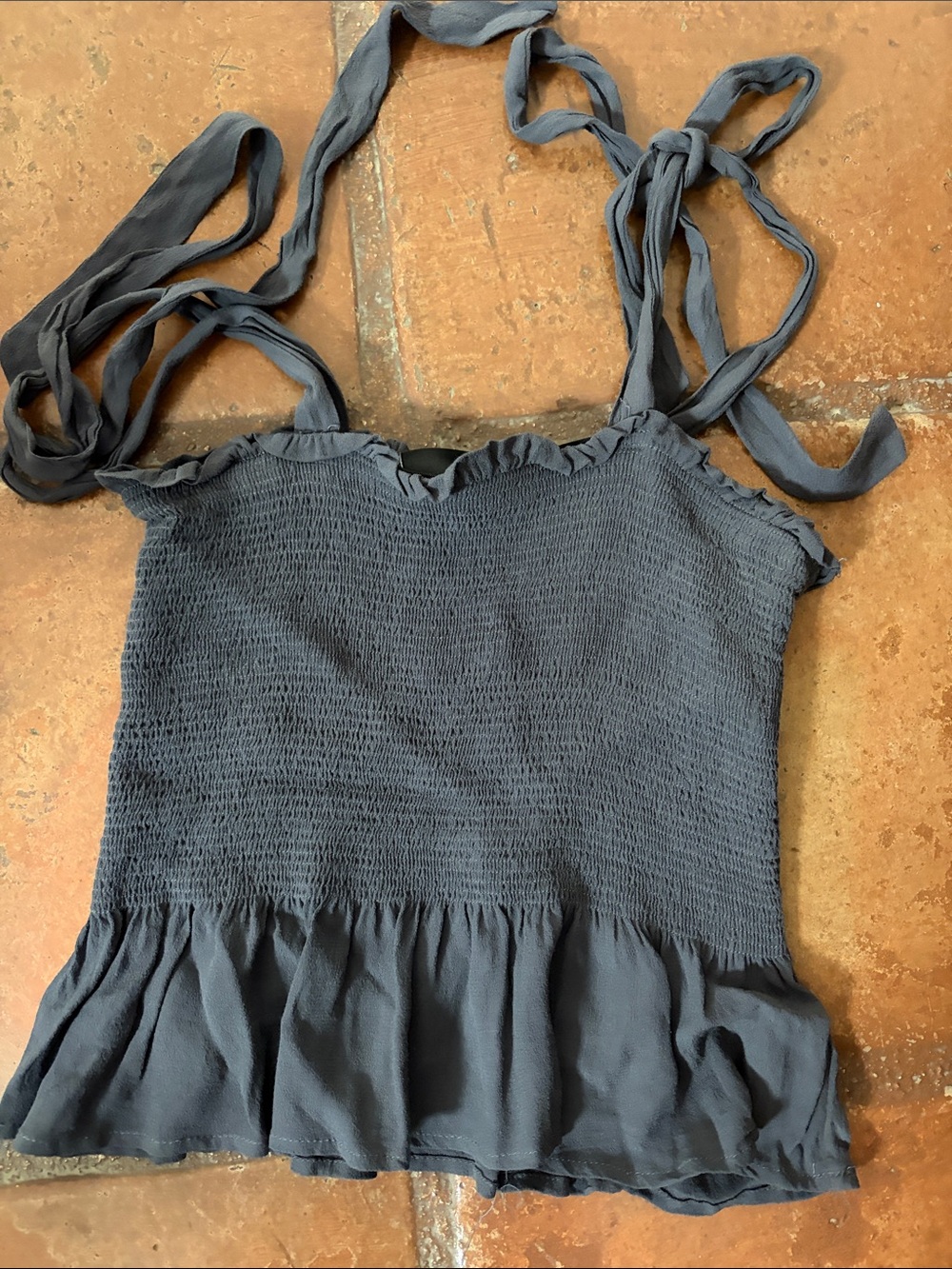 Women's Smocked Tie-Strap Tank Top - Slate Blue